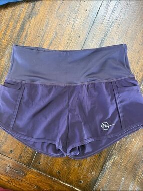 Women's Deep Purple High-Waist Athletic Shorts with Side Pockets